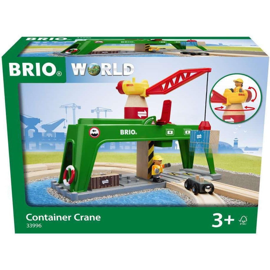BRIO World Green Container Crane with Magnetic Hook